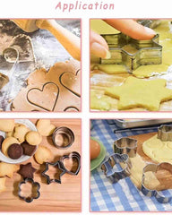 12pcs Stainless Steel Cookie Cutters Set. Heart/Star/Flower Shapes. Biscuit Pastry Molds For Baking, Food-Safe Metal Kitchen Tools For Holiday Treats & Lovely Vegetables, Baking Essentials